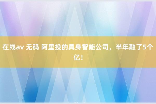 在线av 无码 阿里投的具身智能公司，半年融了5个亿！
